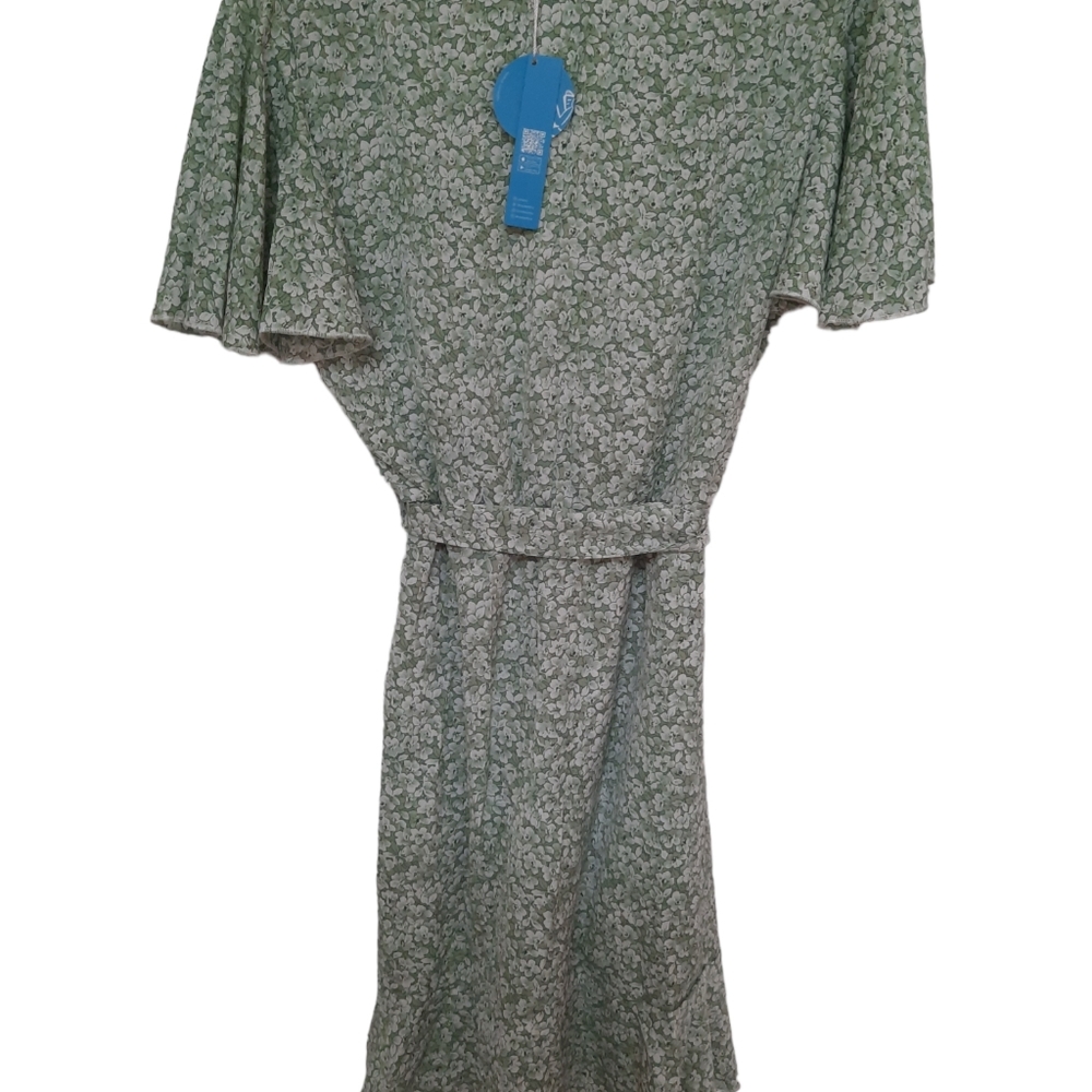 Cupshe Green & White Faux Wrap Dress NWT - Picture 7 of 8